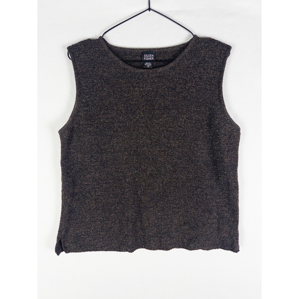 Eileen Fisher Wool Boucle Sleeveless Sweater Top Womens M Brown Minimalist Quiet